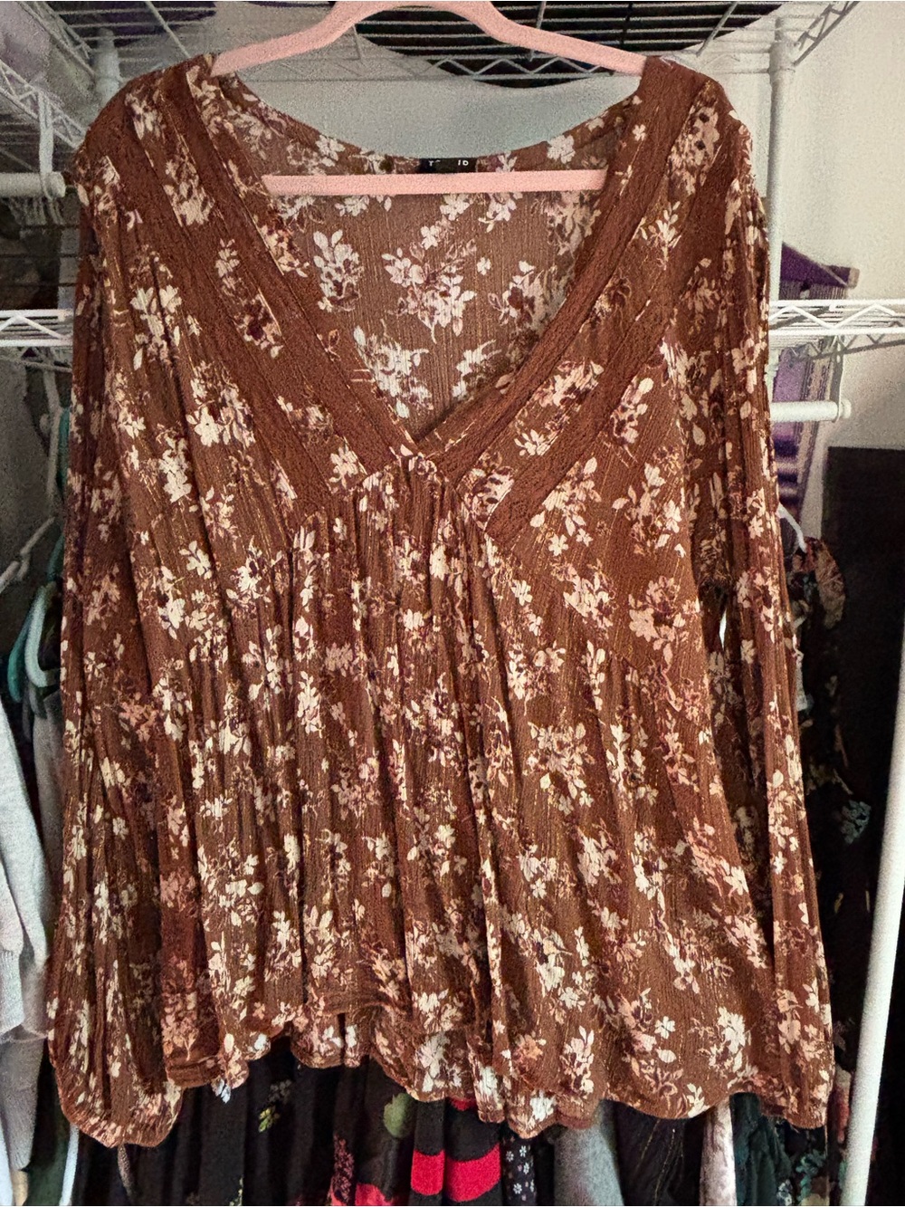 torrid Brown Floral V-Neck Lace-Trim Peasant Tunic
